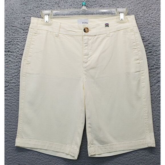 ecru Bermuda Shorts‎ Women's 4 Yellow Solid Flat Front Relaxed Fit Slash Pocket - Picture 1 of 8